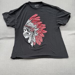 Hard Ten Shirt Mens 2XL Black Skull Tribal Headdress Graphic T-Shirt Tee Tagless